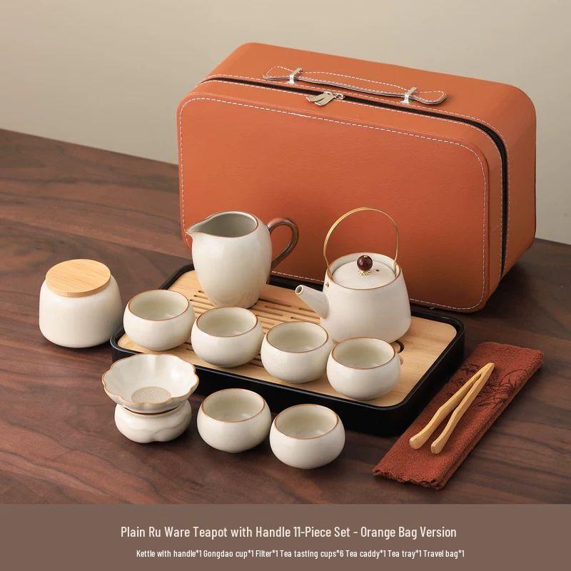 Anmu Ru Kiln Portable Travel Tea Set (1 Pot, 6 Cups)