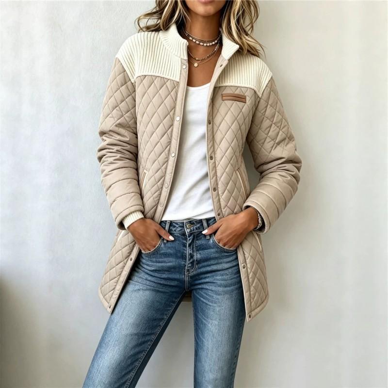 Womens Patchwork Cuff Loose Quilted Cotton Jacket Street Style Casual Winter Coat