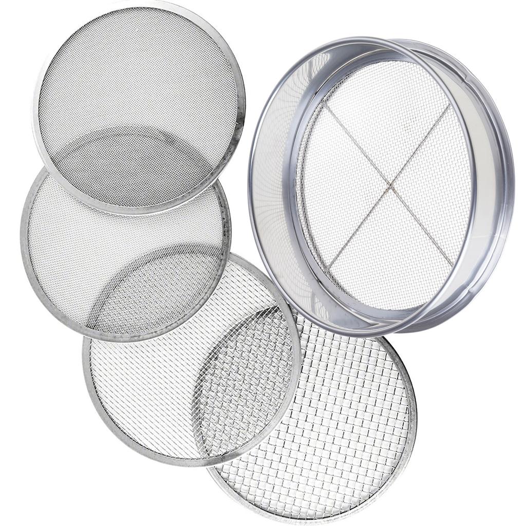 Stainless Steel Soil Sifter Set for Gardening 8 Inch Diameter with 4 Interchangeable Mesh Sizes 0.7/1/3/5mm