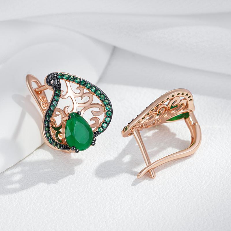 Grüne Natürliche Zirkonkristall Blumen Hängeohrringe für Frauen Roségold und Schwarz Plattiert Vintage Täglicher Punk Schmuck