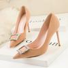 Fashion Apricot High Heels for Women 9.5cm Flock Pumps Crystal Buckle Stiletto Wedding Bridal Scarpins Sexy Lady Footwear