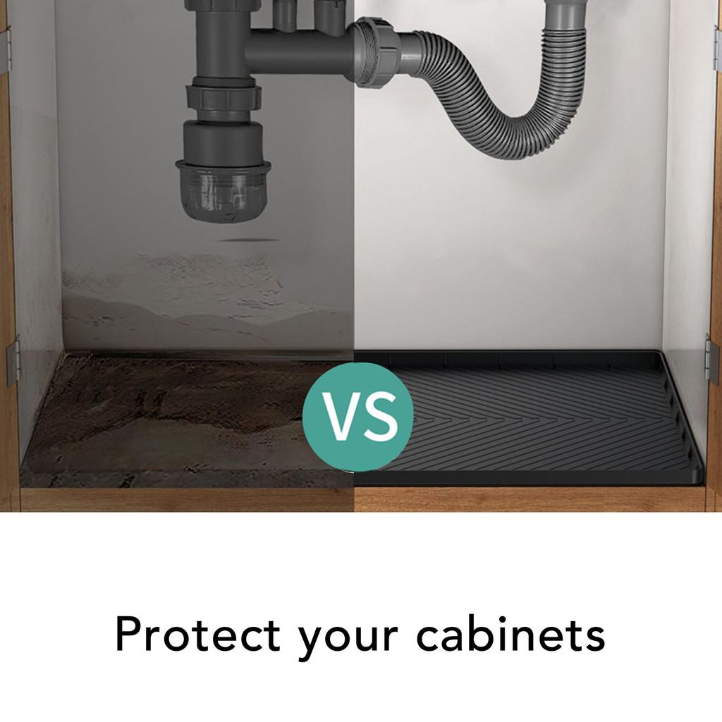 Under Sink Mat Cabinet Silicone Water Proof Mat Kitchen Cabinet Liner Under Sink Tray Organizer S Size Black