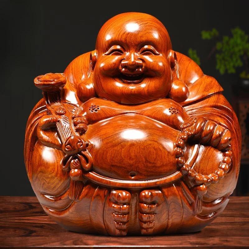 

1pc Solid Wood Maitreya Buddha Statue Ornaments Solid Wood Carving Crafts Home Worship of Buddha Statues Feng Shui Figurine H 12CM розовый лес