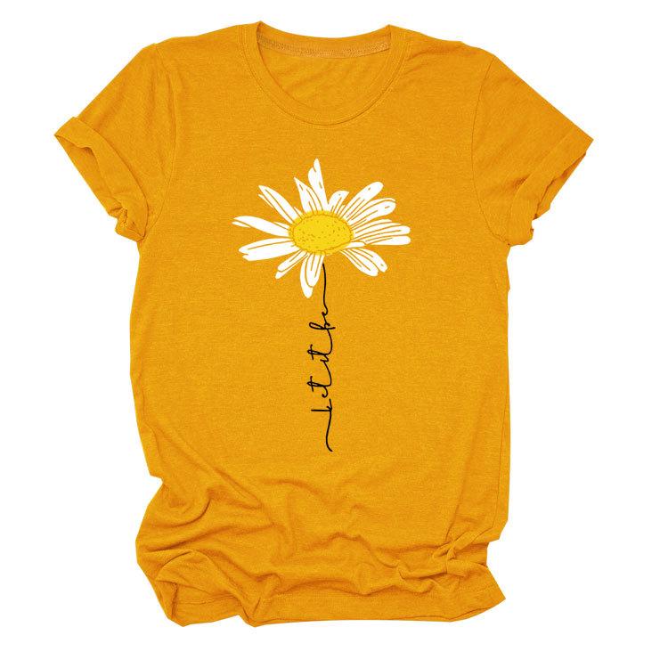 

Летний топ с круглым вырезом и 3D-принтом ромашек, модная повседневная женская футболка с коротким рукавом S