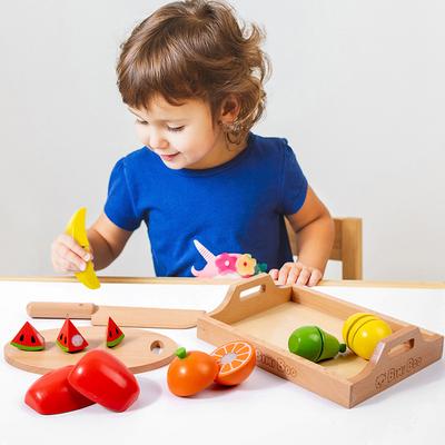 Children'S Play House Simulation Wooden Box Fruit Vegetables Cutting Le Velcro Kitchen Food Cutting Watch Wooden Toys