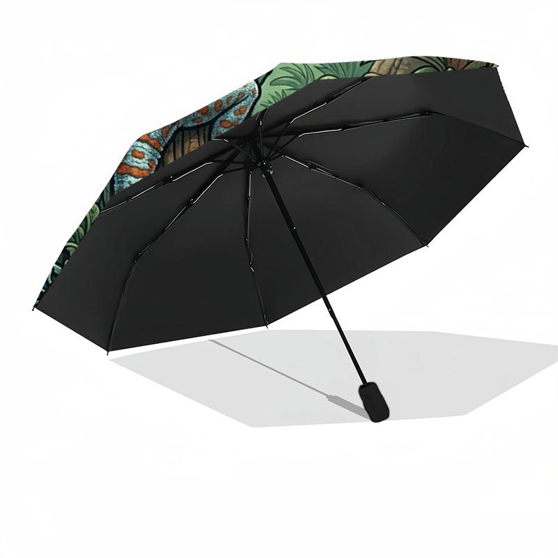 Jungle Lizard Emblem Pattern Umbrella, Portable and Foldable Design, 8 Ribs, a Casual Accessory for Halloween, Christmas, and Birthday Gifts.