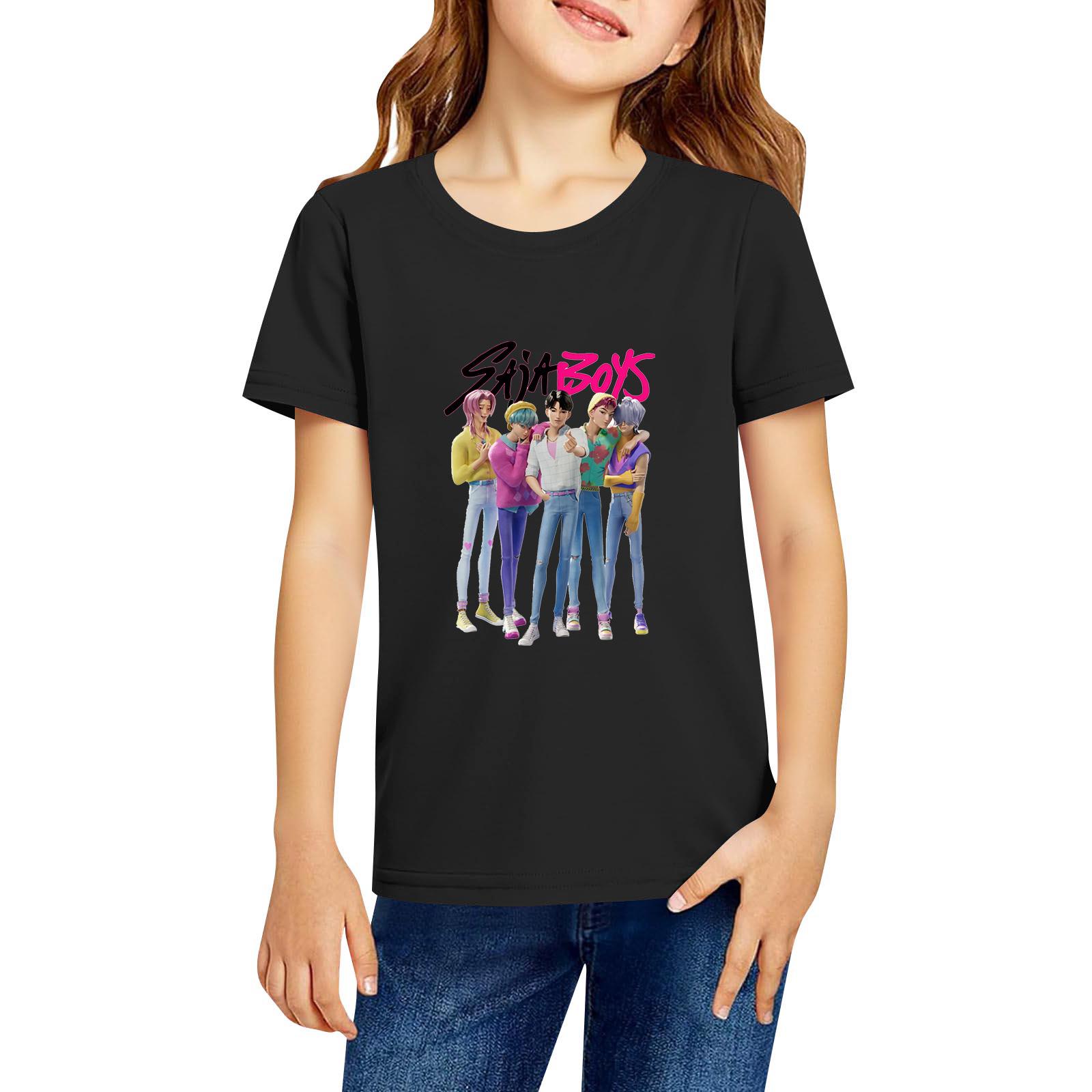 

Модная рабочая одежда с короткими рукавами и круглым вырезом, топы с принтом для детских летних топов 100 чёрный