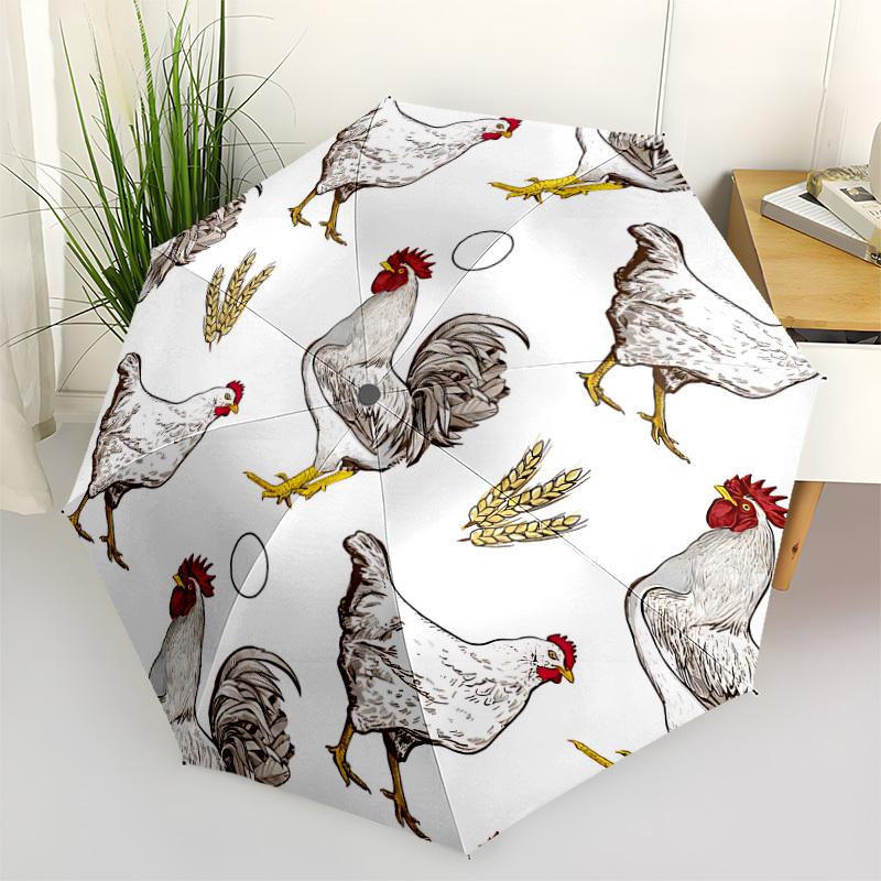

1pc Chicken, Farm Automatic Opening/Closing Folding Umbrella with 8 Ribs, Plastic Handle, Windproof Portable Sunshade Umbrella yy251222206
