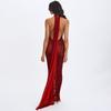 Womens Halter Backless Printed Maxi Dress Sexy Slim Fit Split With Ribbon Streetwear