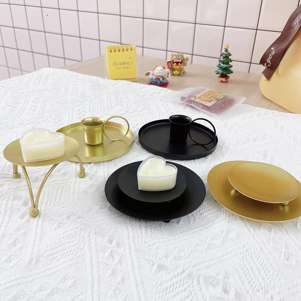 Iron Black Golden Candle Holders Pillar Metal Plate for Wedding Party Festival Candlestick Holder Art Gift Home Decoration