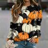 Women's Casual Neck Long Sleeve Raglan Halloween Print Sweatshirt