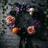 Artificial Skull Halloween Wreath, Dark Flower Wreath for Door, Wall and Entryway Decoration, Halloween Party Backdrops Store Window Display