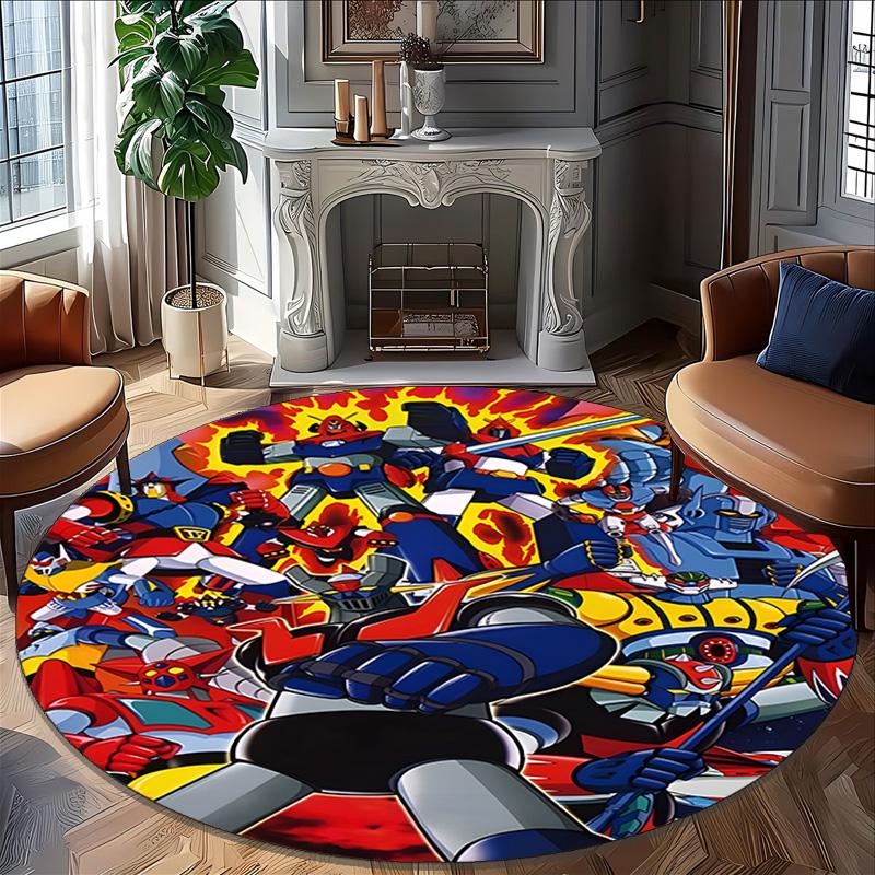 1pc UFO Robot Grendizer6 Print Round Carpet Chair Round Carpet Suitable for Bedroom Living Room Home Decorative Carpet