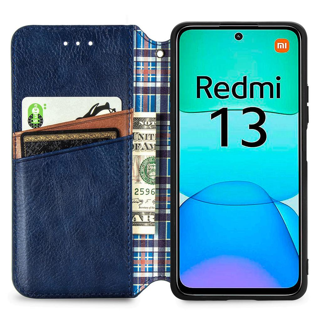 For Xiaomi Redmi 13 5G/13 4G PU Leather Case Rhombus Imprint Wallet Stand Phone Cover