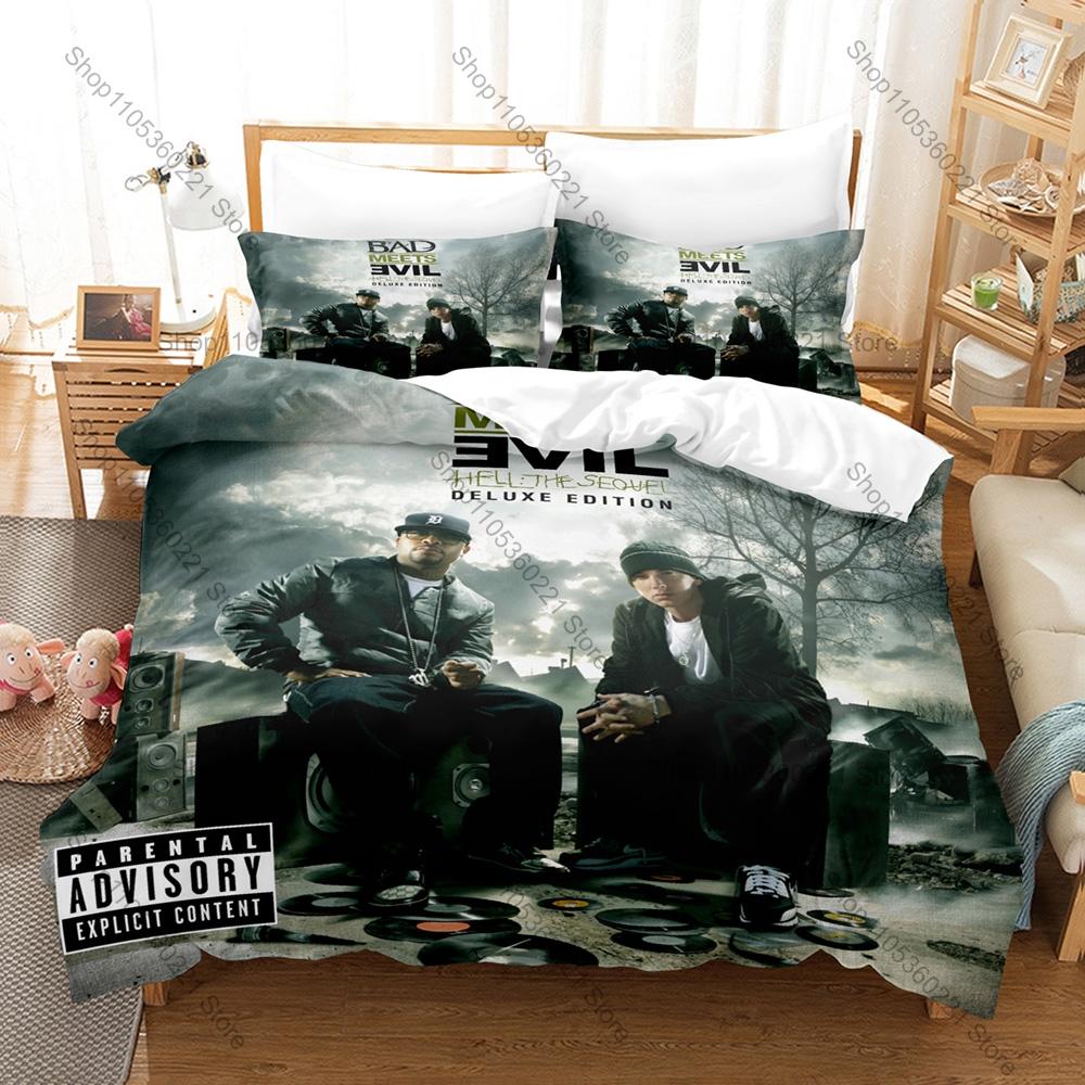 Legendarny Raper E-Eminem Music To Be Murdered By MTBMB Pościel 1 Poszewka na Kołdrę + 2 Poszewki na Poduszki HD Nadruk Hip Hop Pościel