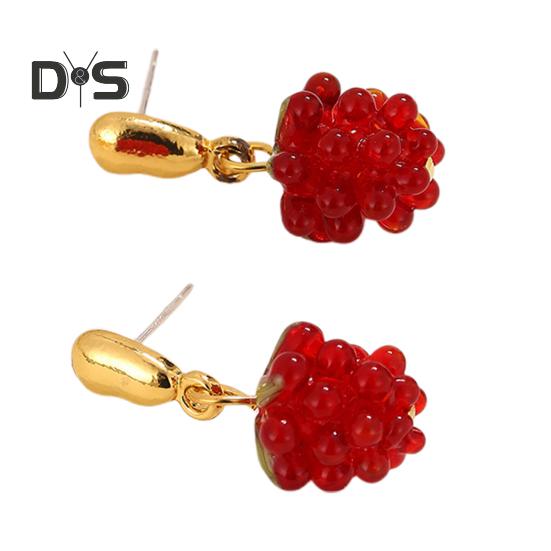 

1 пара женских сережек с искусственным кристаллом малины, серьги-кисточки с фруктами, серьги-крючки для выпускного вечера, вечеринки, свидания, украшения для ушей A