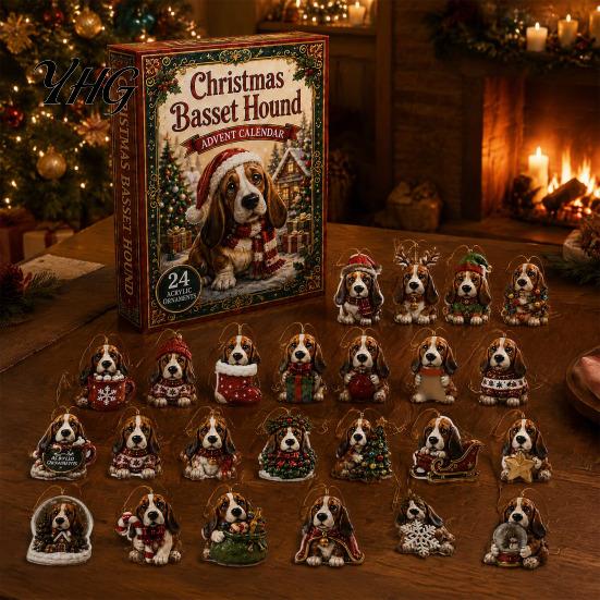 Dog Christmas Tree Ornaments 2026 Advent Calendar, 24-Days Countdown Calendar with 24 Festive Puppy Daily Gift Ornament, 2D Acrylic Cartoon