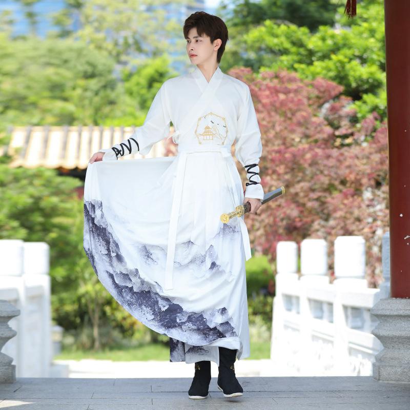 Herren Chinesischer Stil Hanfu Set, Antikes Wuxia Kampfsport Kostüm, Stickerei Tägliches Outfit