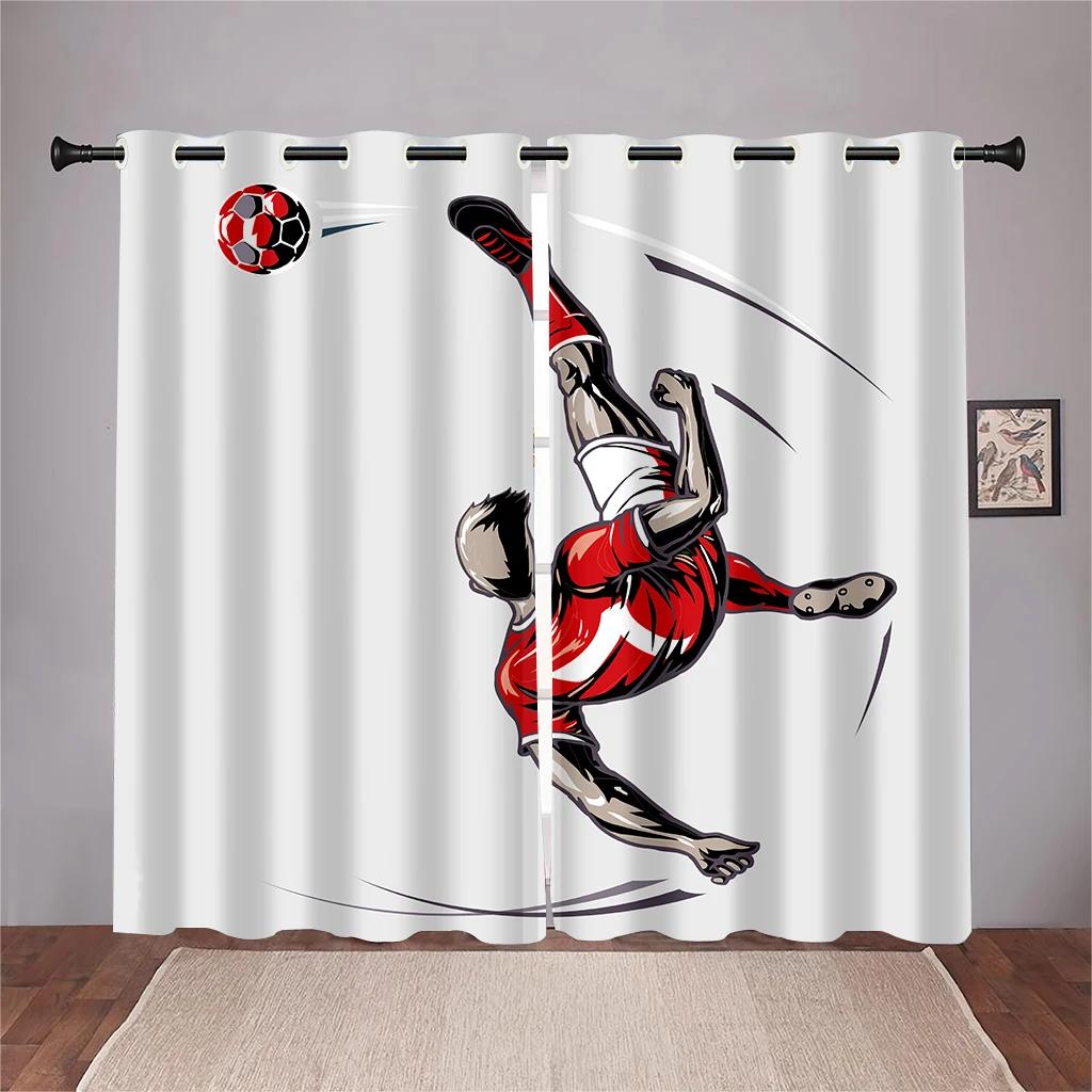 3D Fußballspieler Kickball Vorhänge Cooler Kickball Pose Muster Vorhang 2 Paneele Fußballfan Wohnzimmer Schlafzimmer Arbeitszimmer Kinderzimmer Dek