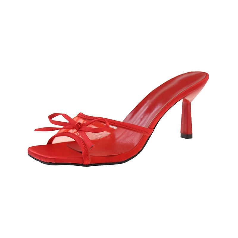 Fashion 2025 New European and American High Quality Women Shoes Bow Knot Leopard Print High Heel Slippers Women Slippers Tacones Altos
