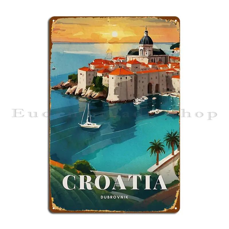 Dubrovnik Coastal Old Town Sunset In Croatia Metal Plaque Poster Rusty Garage Pub Printing Wall Cave Tin Sign Poster