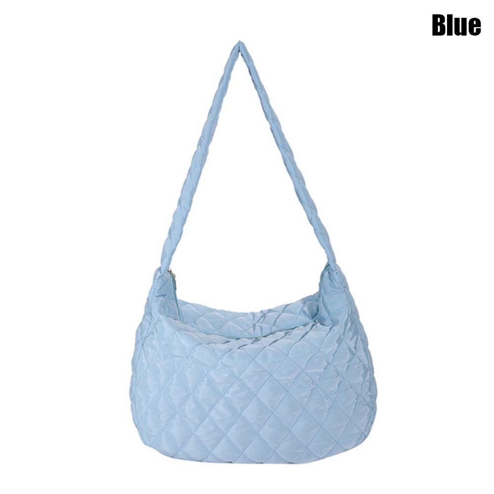 

Women Large Capacity Quilted Tote Bag Winter Warm Lightweight Down Cott Padded Plaid Shoulder Bags Fashi Underarm Bags (30cm<Max Length<50cm) синий