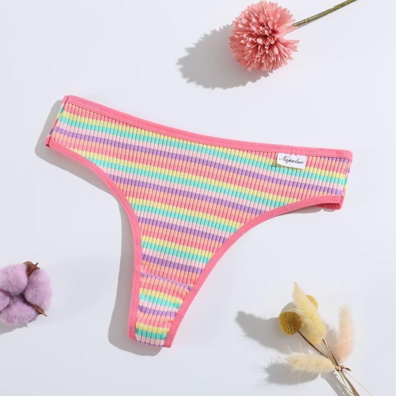 3 Teile/satz Frauen Baumwolle Nahtlose G-string Sexy Bunte Gestreifte Dessous Höschen S-XL Thongs Weibliche Brief Taille Unterwäsche
