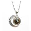 1Pc Mysterious Eye of Horus Alloy Necklace, Retro Silver Crescent Moon Time Gem Chain