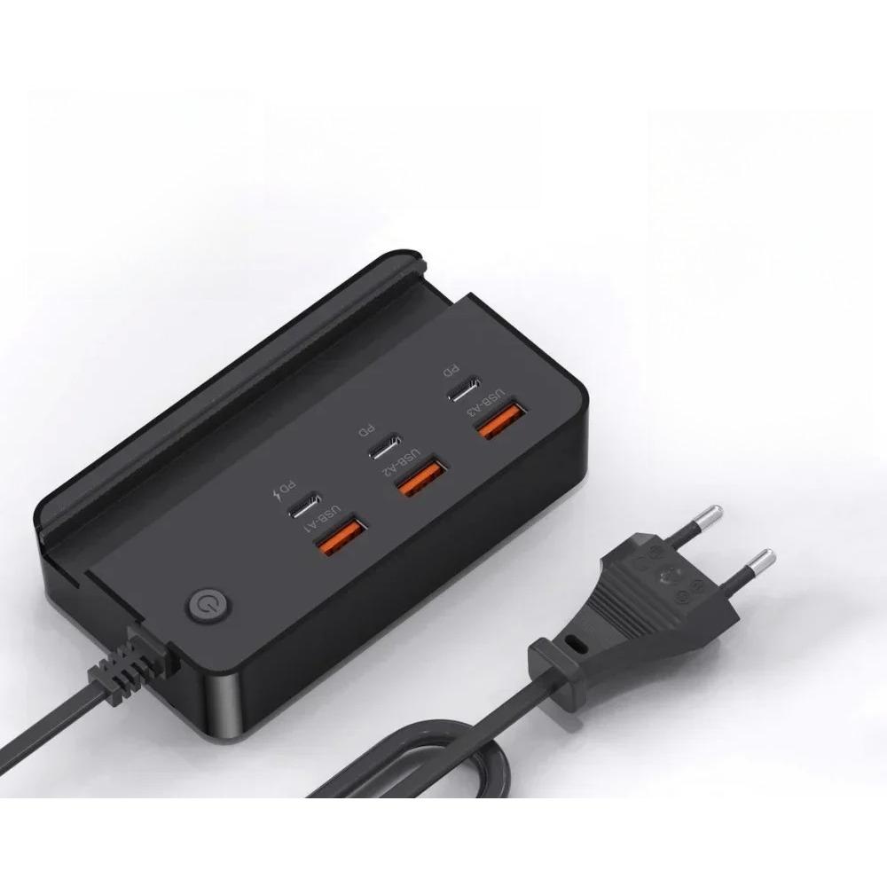 USB Type C Phone Charger Socket 35W 6 Ports Fast Charging Desktop Power Strip with Phone Holder for IPhone Samsung Xiaomi Huawei