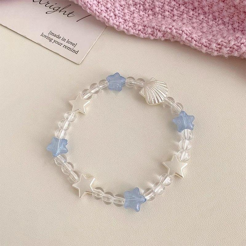Korean Romantic Shell Star Beaded Bracelet for Women Girls Cute Harajuku Y2K Candy Color Starfish Bracelet Jewelry Accessories