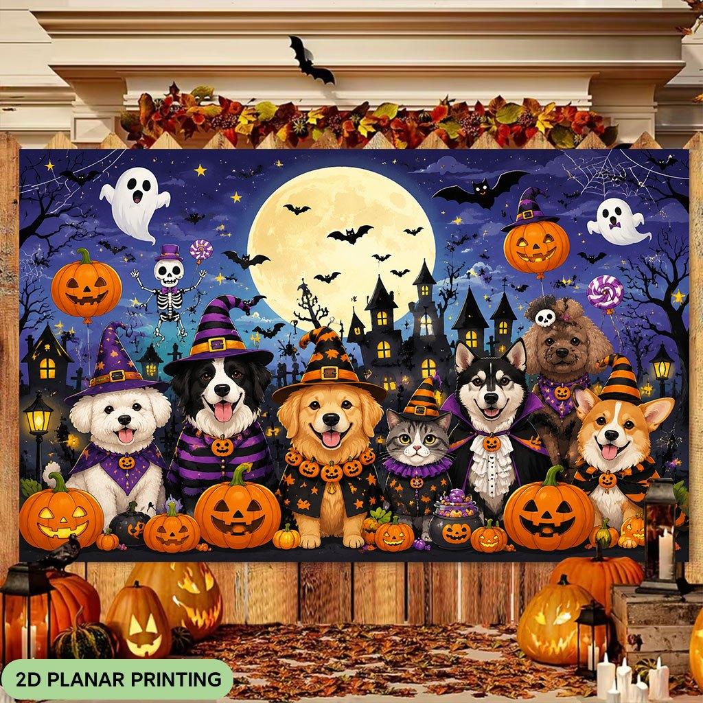 2D flat banner1 piece, Halloween party scene animal shape, suitable for Halloween and Christmas decoration