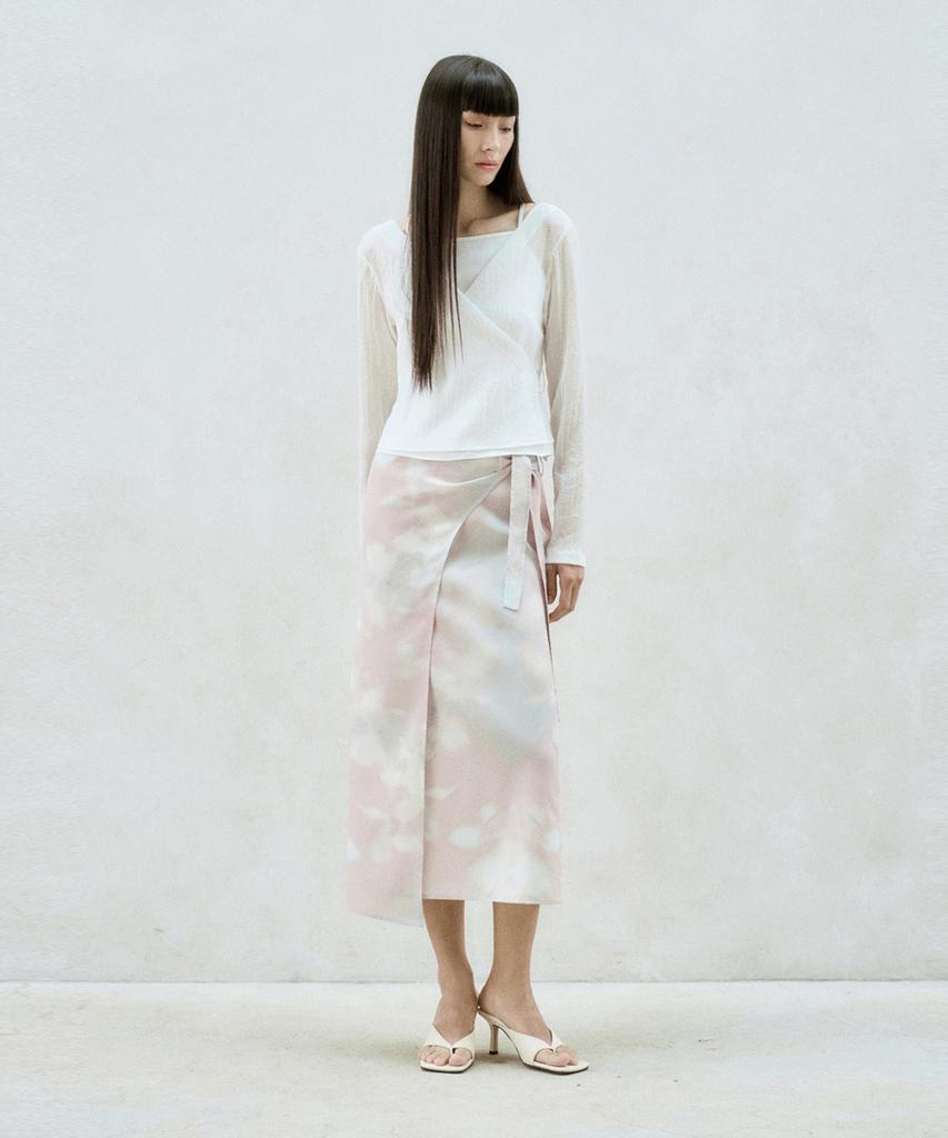 RE RHEE Printed Wrap Midi Skirt