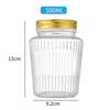 ZISIZ 500ml Vertical Stripe Glass Storage Jars with Gold Lids
