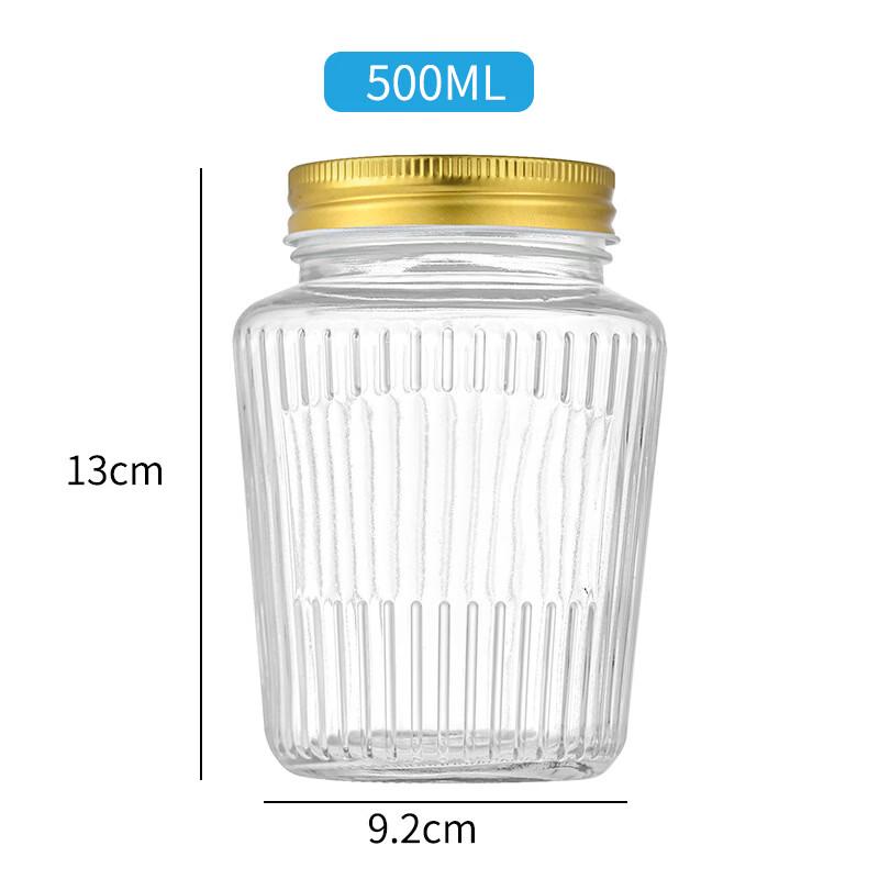 

ZISIZ 500ml Vertical Stripe Glass Storage Jars with Gold Lids