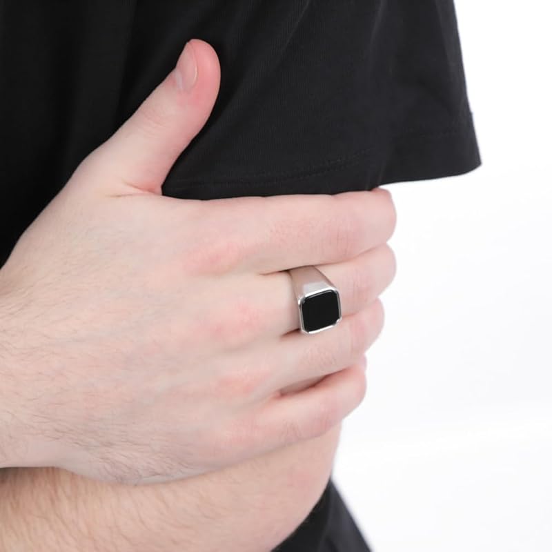 [sakuto] Ring Men's Signet Ring Stainless Steel Square Square Black (14)