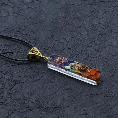 Retro Reiki Healing Colorful Chips Natural Stone Chakra Orgone Energy Pendant Necklace Pendulum --60x10mm