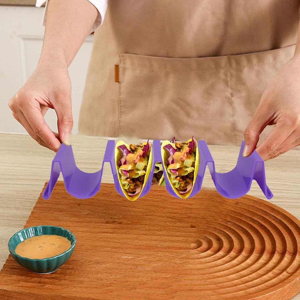 Taco Tray Holder Large Taco Holder Waving Shape 4 Compartments Multi-Use Food Tray Soft Taco Shell Holder Stand for Cooking