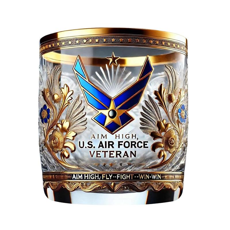 

10Oz Veteran Tribute Glass With Gold Accent Premium Design Patriotic Decorations Whiskey Gifts For Marines Army Navy Coast Guard