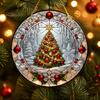 Retro Christmas Tree Hanging Pendant Stained Glass Style Acrylic Window Hanging, Snow Scene Indoor Xmas Party Decorations Suncatcher, Door Home Decor