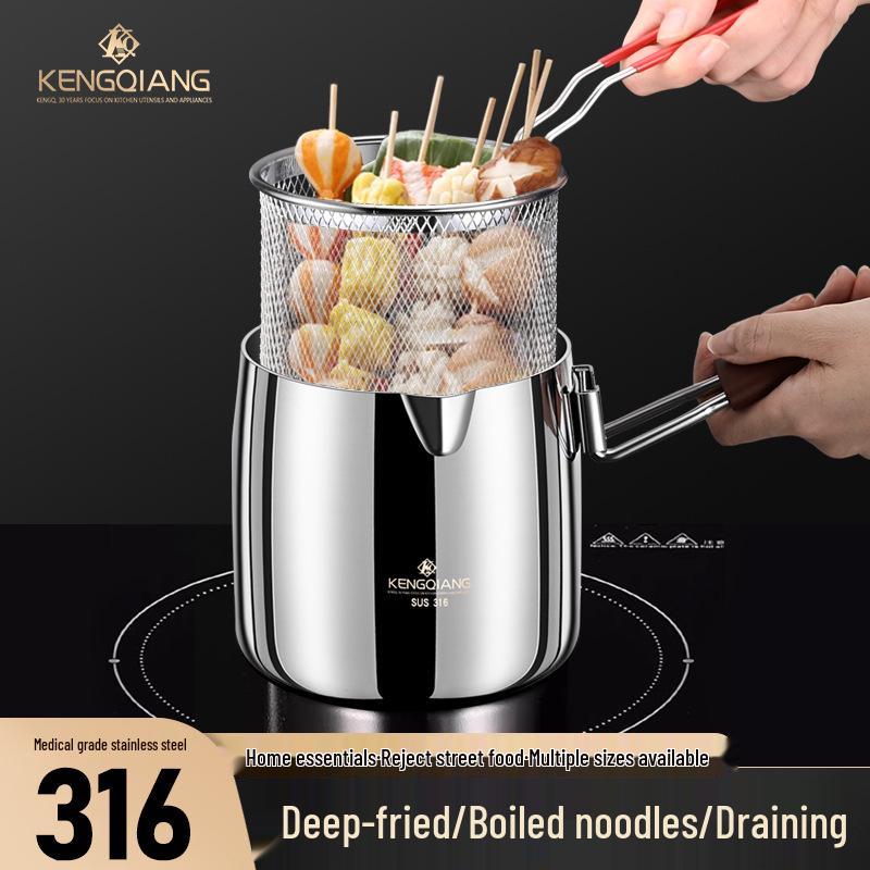 

Міні-фритюрниця з нержавіючої сталі 316 з захистом від бризок та фільтром - Побутова, харчова, з маслозберігаючою конструкцією.