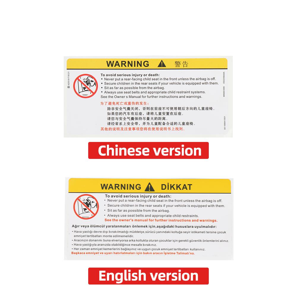 For Car Sun Visor Makeup Mirror Sticker Airbag Sticker Safety Warning Sticker Warning Board Sticker