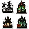 DYS Witch Wooden Table Centerpiece, Spooky Castle Black Cat Standing Tabletop Ornament for Halloween Party, Desk Tiered Tray Decor