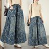 DIMANAF 2026 Summer New Plus Size Women Jeans Elastic Waist Floral Long Pants Loose Casual Denim Cotton Trousers Blue Pants