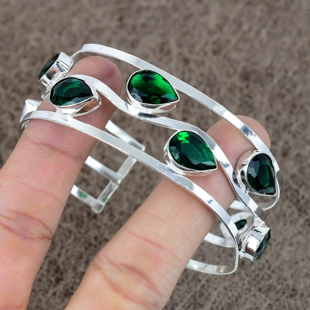 Chrome Diopside Gemstone 925 Sterling Silver Cuff Bangle Adjustable KKG-200