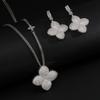 Gold Plated Iced Out Four Leaf Clover Necklace Earrings Set for Women, Luxury Full Pave CZ Quatrefoil Pendant Statement Jewelry,