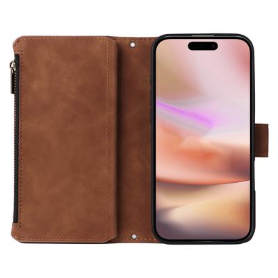 Pentru iPhone 16 Plus Husă Buzunar cu Fermoar Portofel din Piele PU Acoperire cu Suport pentru Telefon cu Curea