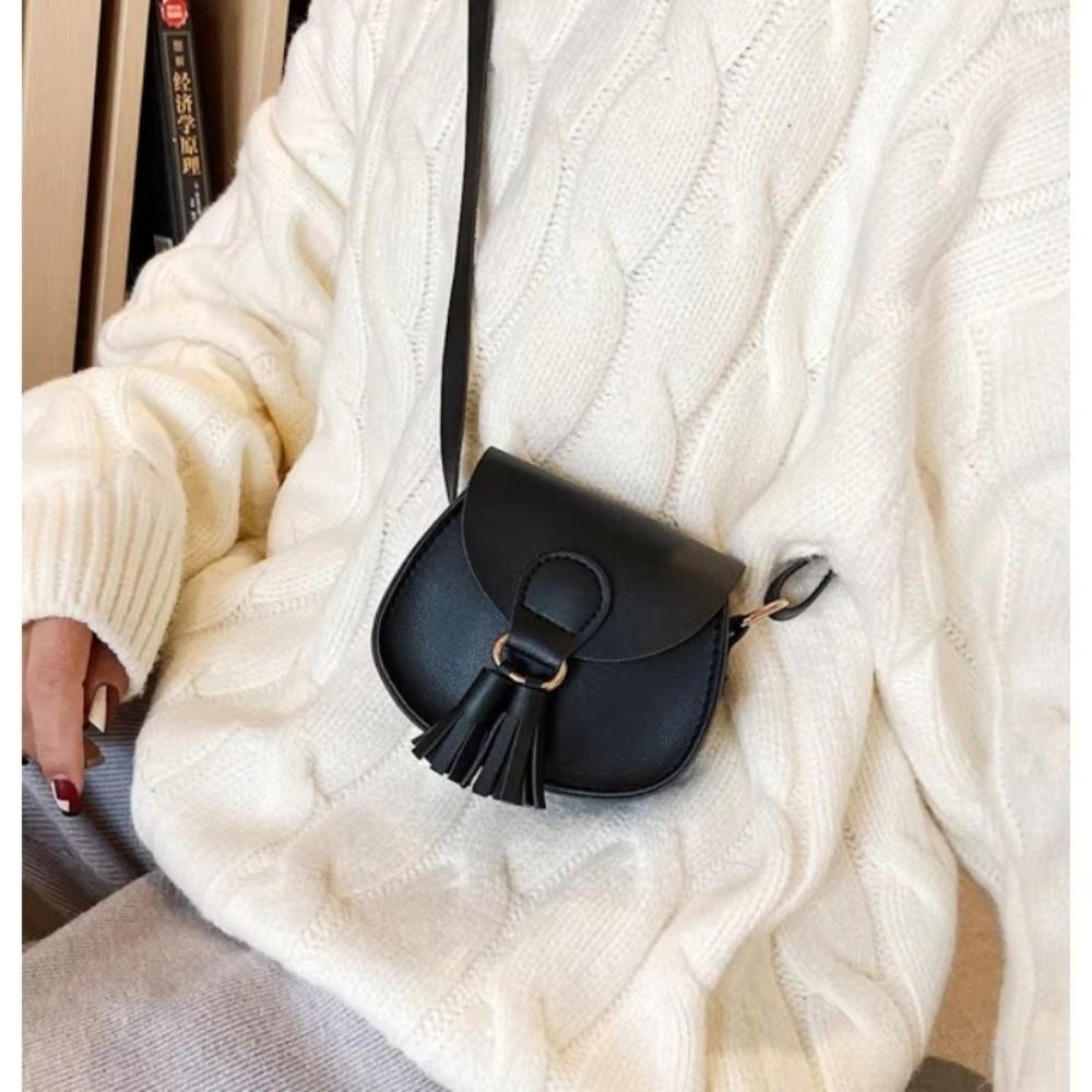 Cute Hook Design Mini Bag PU Leather Tassels Princess Purse Solid Color Crossbody Bag Children Girls