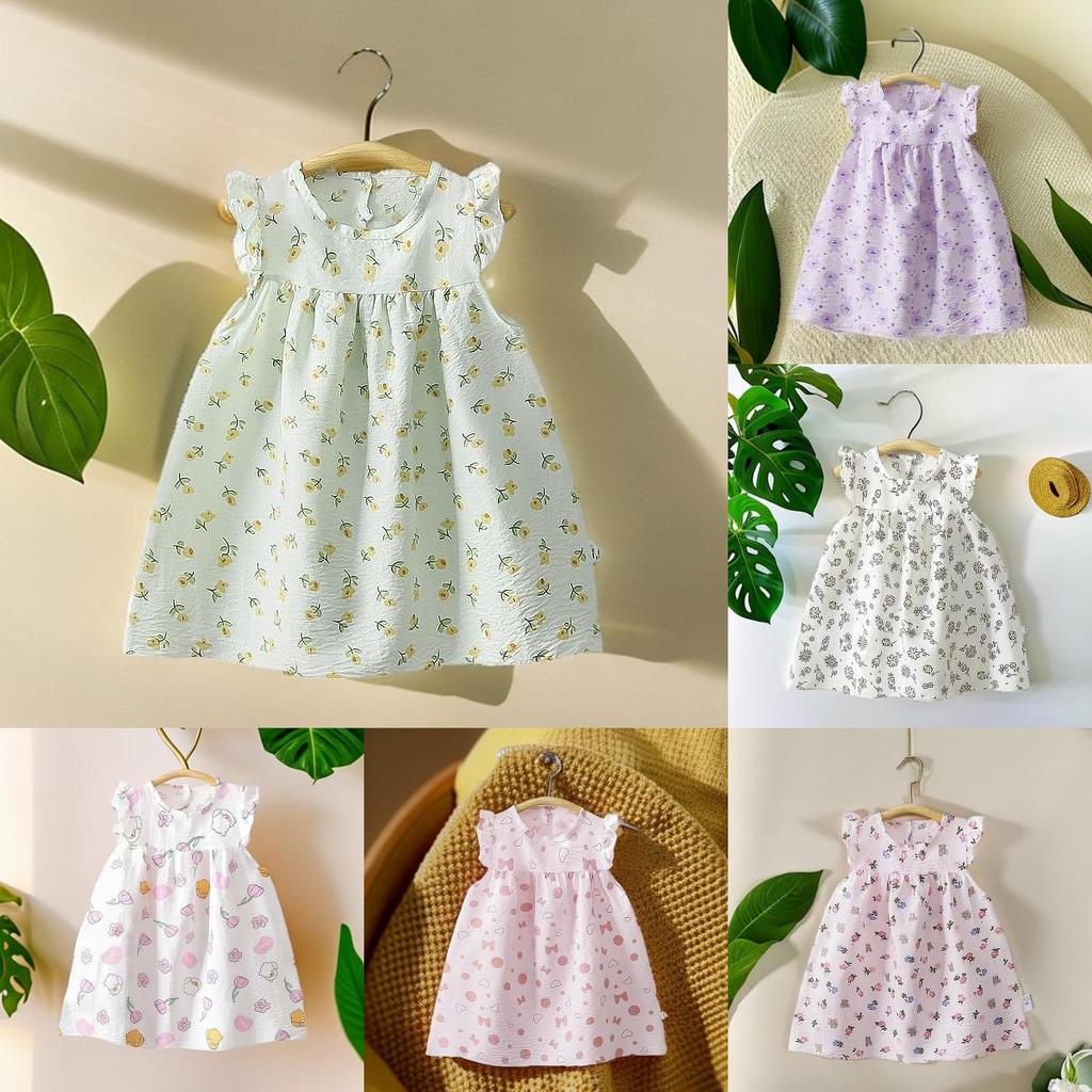 Girl Summer Dress Cotton Blend Floral Princess A Line Outfit For Toddler Girls