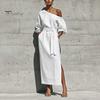 Summer Maxi Dress Women One Shoulder Long Dress, Solid Color Tie Waist Side Split Casual Party Sleeve for Dresses
