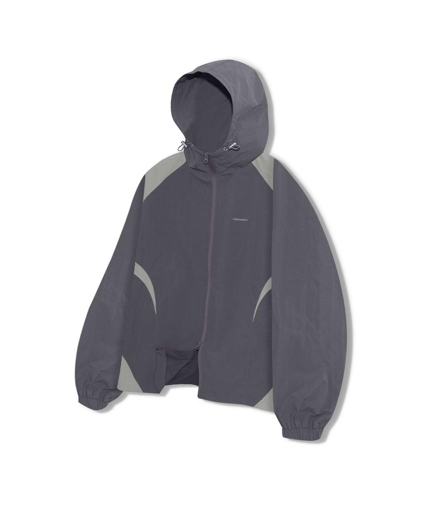 STANDARDERROR 87-Stan267 Nylon Shoulder Track Color Block Curved Hood Windbreaker Khaki